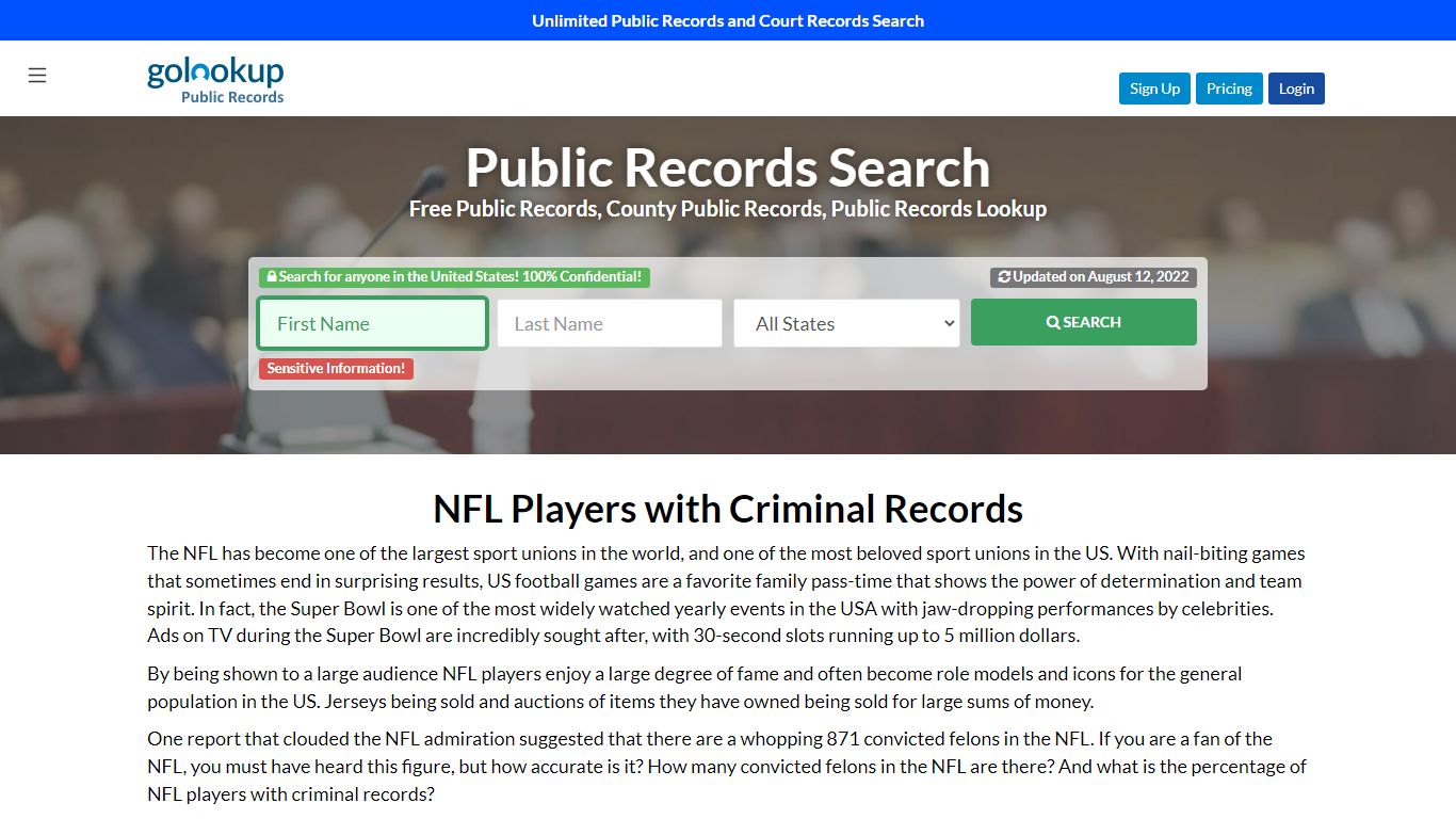 Percentage of NFL Players with Criminal Records